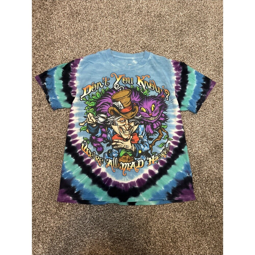 Liquid Blue Alice In Wonderland Shirt Small Mad Hatter Tie Dye Tee